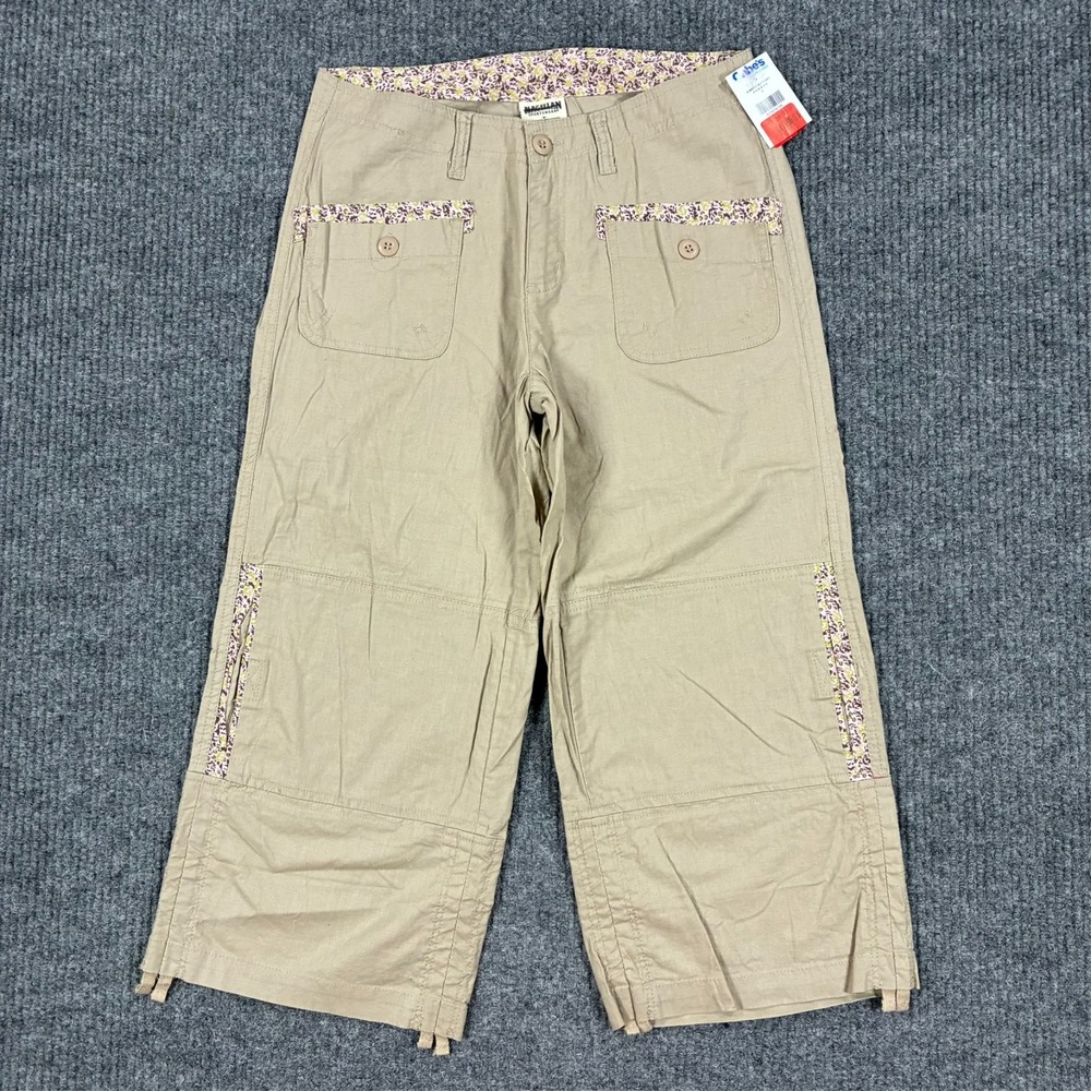 Magellan Sportswear Womens Capri Pants Size 6 Linen Blend Beige Mid Rise